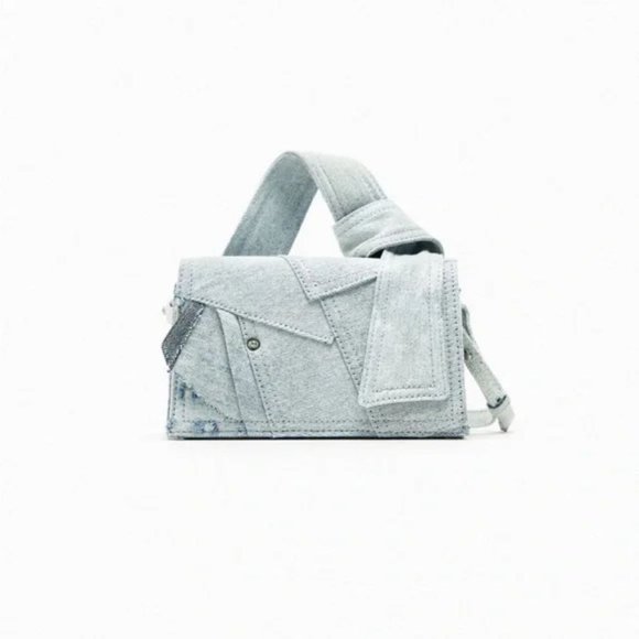 ZARA DENIM GRAY PATCHWORK DENIM MINI CITY BAG - Picture 8 of 9